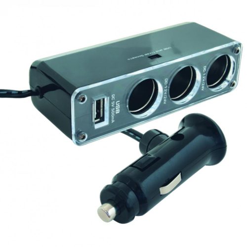 SA 023 SAL SA 023 szivargyújtó elosztó, 4 készülék, ragasztható, 3 szivargyújtó max. 5A, USB max 1000 mA