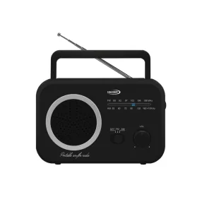   HAUSER TR-9205 AM/FM analóg táskarádió, max. 0,8 W RMS teljesítmény, elemes és hálózati tápellátás, fekete színű