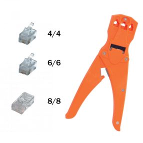   Home TW 3-6 préselő fogó, telefondugóhoz, 210 mm, 3 mérethez, 2 csupaszolási hossz, ABS műanyag