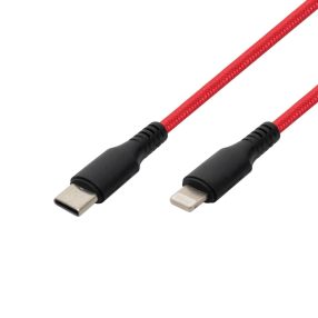   Home USBCL1 töltőkábel, USB-C / Lightning, 2.1A, 1m, szövött, piros