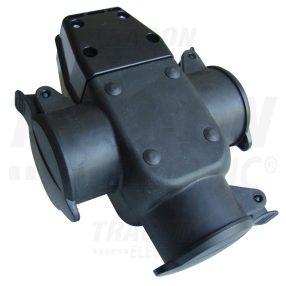 Csatlakozóaljzat csapos védőérintkezővel, hármas, gumi