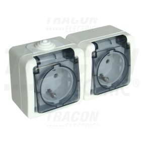   Falon kívüli kettős csatlakozóaljzat, csapos védőérintkező