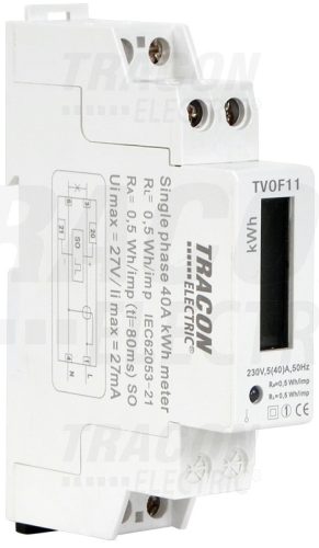TVOF11 LCD kijelzésű fogyasztásmérő,közvetlen, 1 fázisú, 1 modul