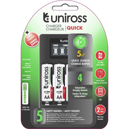 Uniross UCU002A LCD gyorstöltő + 4db AA/ceruza 2100mAh Hybrio Ni-Mh akkumulátor