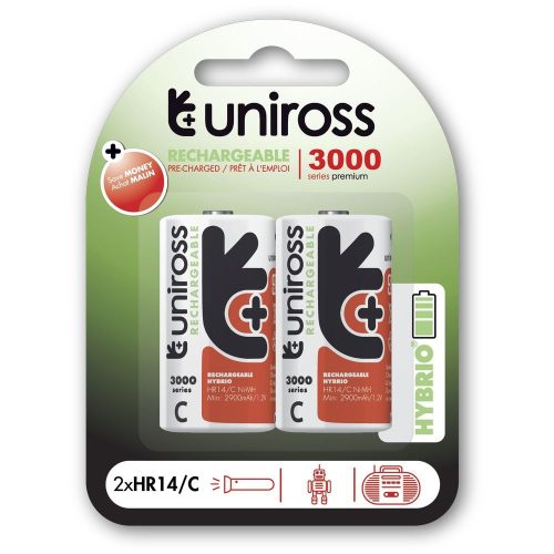 Uniross C/baby 1,2V 3000mAh Ni-MH HYBRIO akkumulátor 2db/csomag