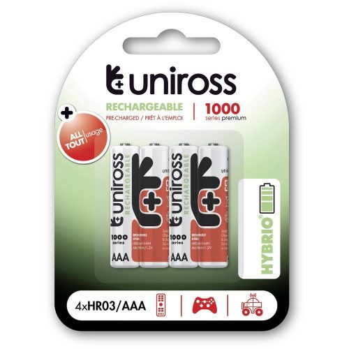 Uniross AAA/mikro 1,2V 1000mAh Ni-MH HYBRIO akkumulátor 4db/csomag