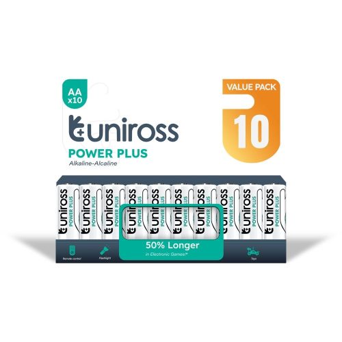 Uniross 1,5V LR6/AA/ceruza tartós alkáli elem POWER PLUS 10db/csomag