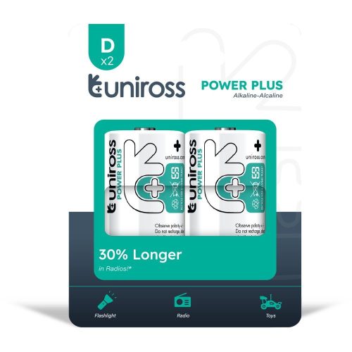 Uniross 1,5V D/LR20/góliát tartós alkáli elem POWER PLUS 2db/csomag