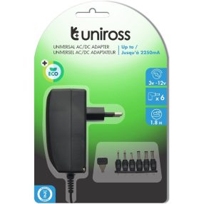   Uniross univerzális adapter 3- 12V, 6 féle csatlakozó, 22500mA, 27W, EU